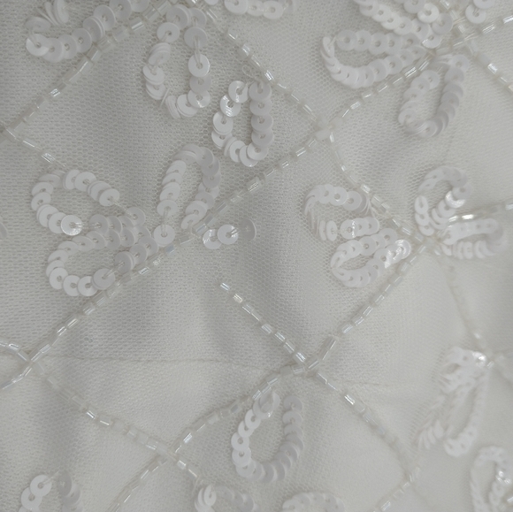 Adrianna Papell White Hand Beaded Long Sleeve Sheath Formal Dress Size 8 - Picture 16 of 16